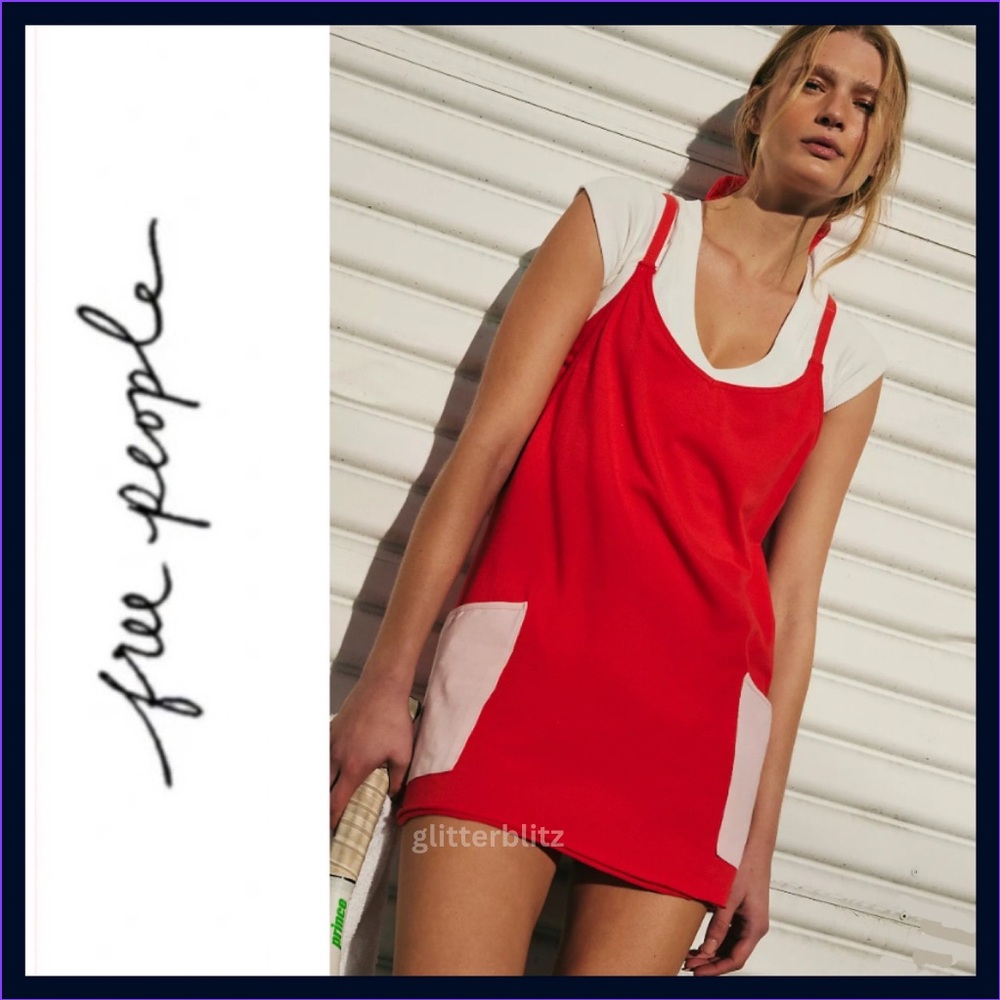 Free People Hot Shot Mini Dress in Flame Red Pink Combo
